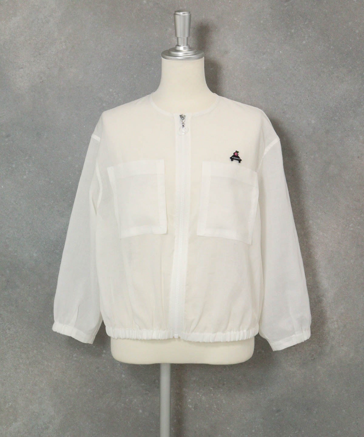 麻混冷感ジップブルゾン(ホワイト)前