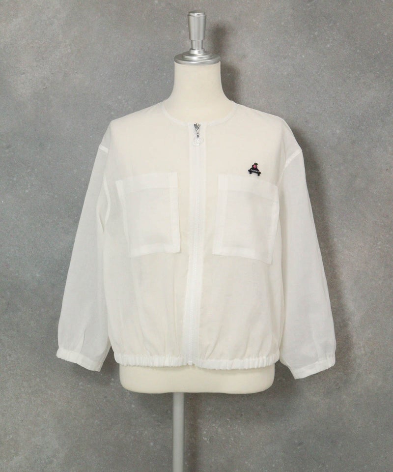 麻混冷感ジップブルゾン(ホワイト)前