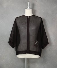 メッシュ6分袖ブルゾン(ブラウン)前