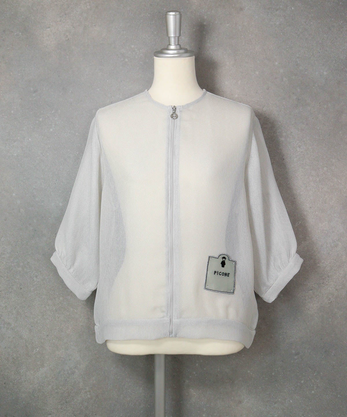 メッシュ6分袖ブルゾン(ライトグレー)前