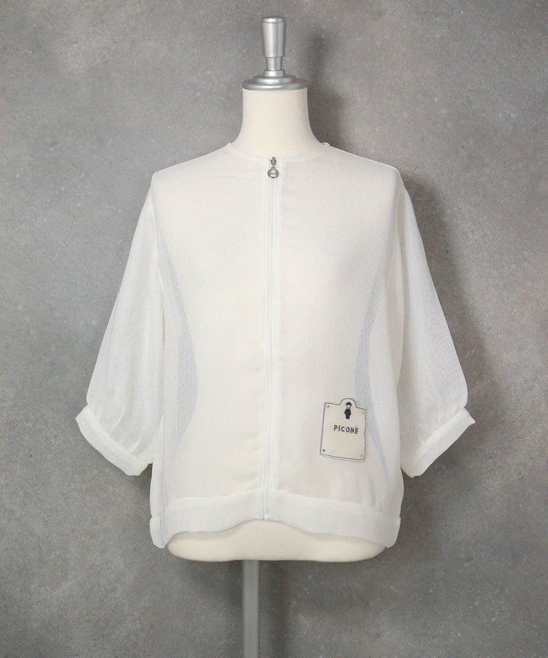 メッシュ6分袖ブルゾン(ホワイト)前