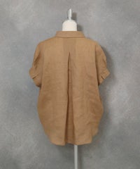 麻100％ポロブラウス(キャメル)後ろ