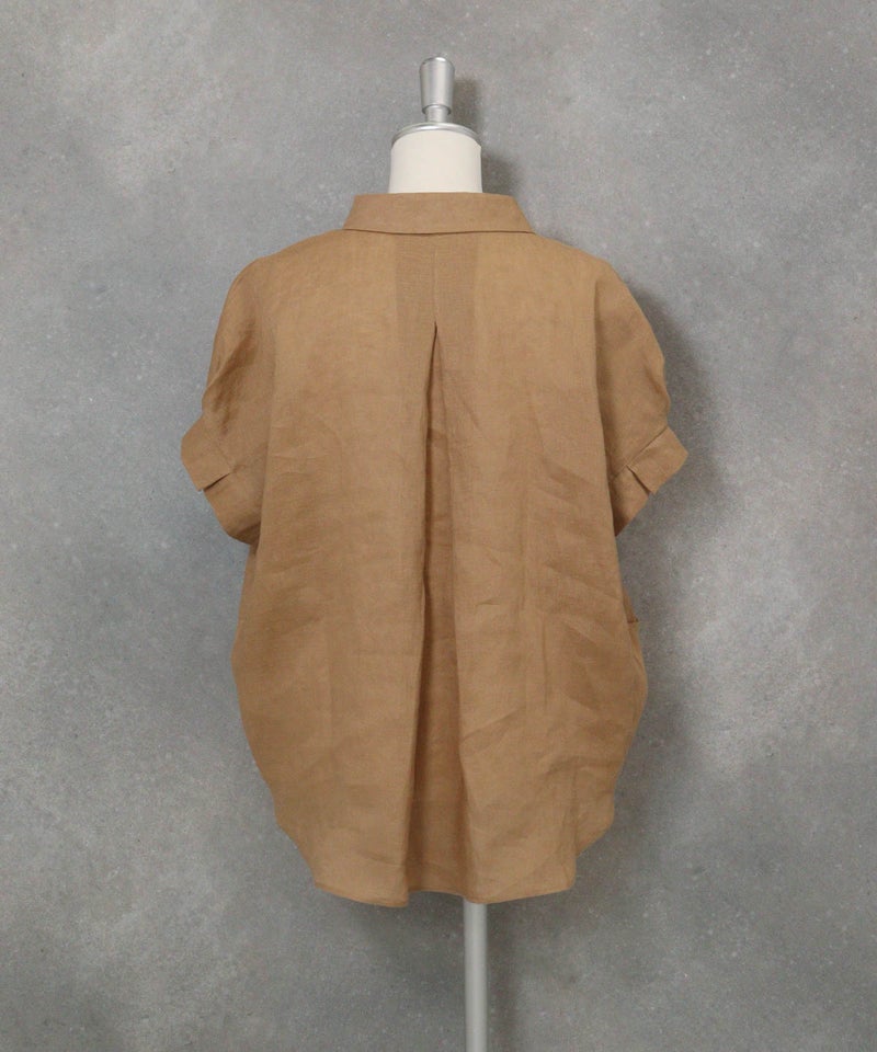 麻100％ポロブラウス(キャメル)後ろ