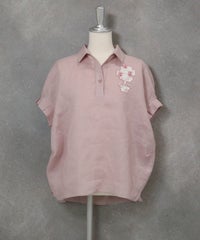 麻100％ポロブラウス(ピンク)前