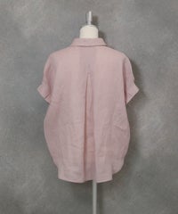 麻100％ポロブラウス(ピンク)後ろ