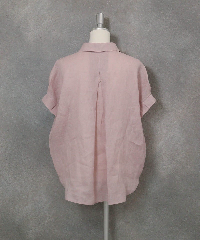 麻100％ポロブラウス(ピンク)後ろ