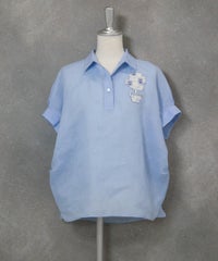 麻100％ポロブラウス(ライトブルー)前