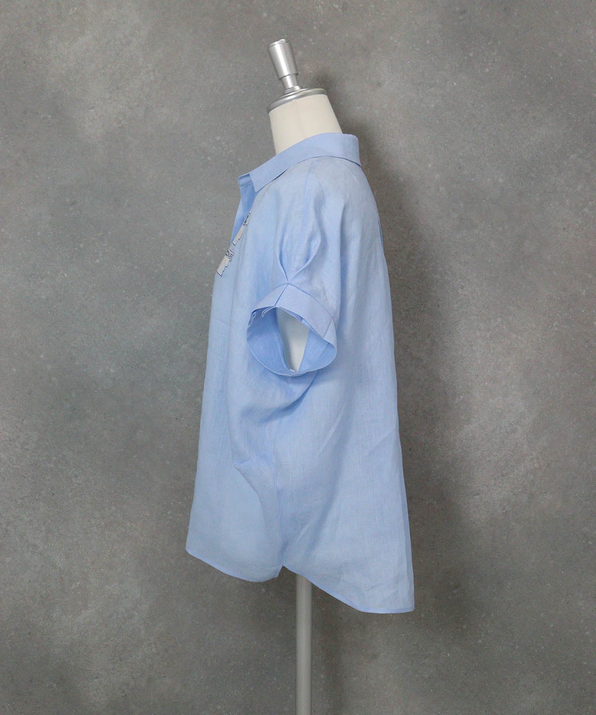 麻100％ポロブラウス(ライトブルー)横