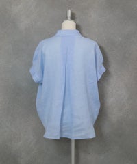 麻100％ポロブラウス(ライトブルー)後ろ