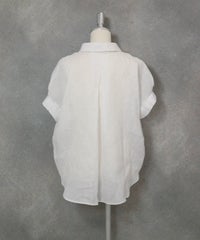 麻100％ポロブラウス(ホワイト)後ろ