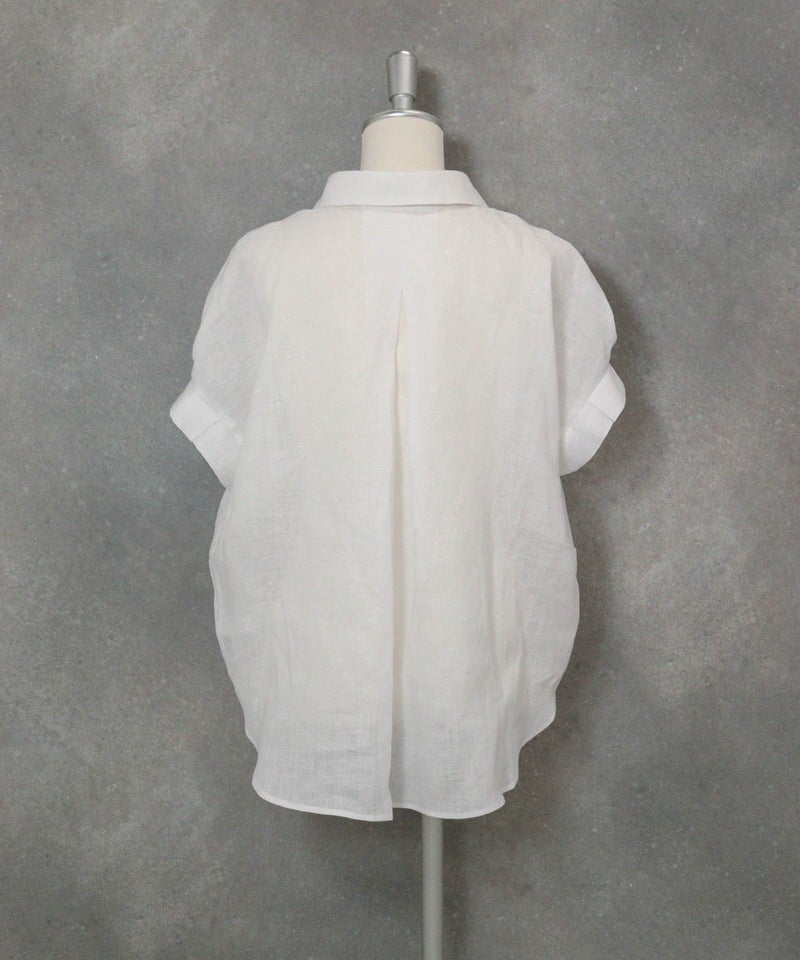 麻100％ポロブラウス(ホワイト)後ろ