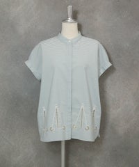 コットン100％カットワークブラウス(ライトグリーン)前