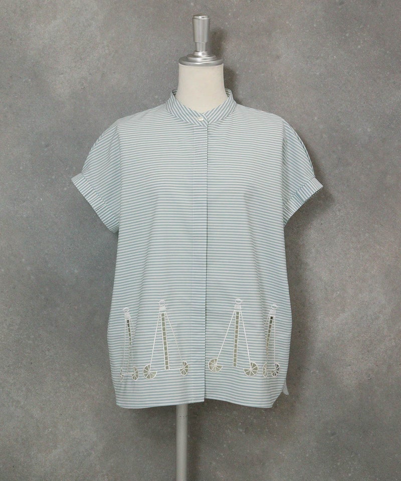 コットン100％カットワークブラウス(ライトグリーン)前