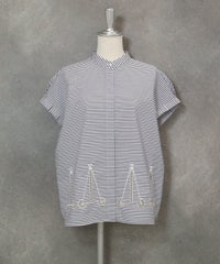 コットン100％カットワークブラウス(ネイビー)前