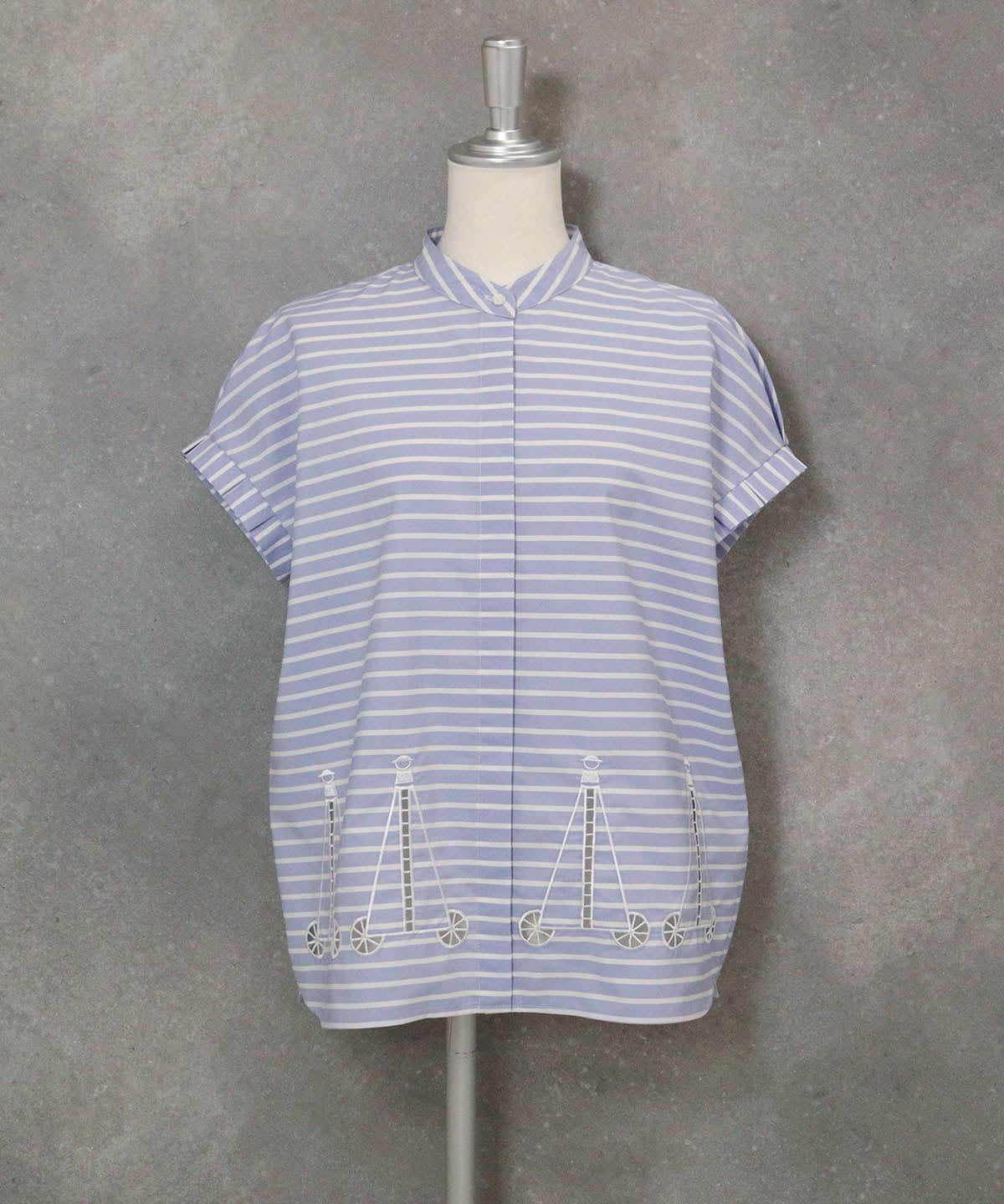 コットン100％カットワークブラウス(ブルー)前