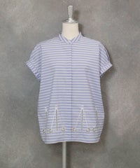 コットン100％カットワークブラウス(ブルー)前