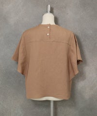 ラッフルスリーブ麻混ブラウス(キャメル)後ろ