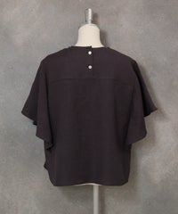 ラッフルスリーブ麻混ブラウス(グレー)後ろ