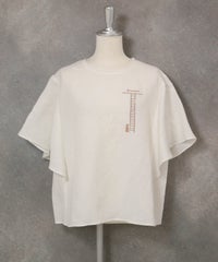 ラッフルスリーブ麻混ブラウス(ホワイト)前