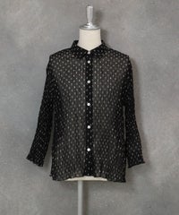 ピコドット柄プリーツシャツ(ブラック)前