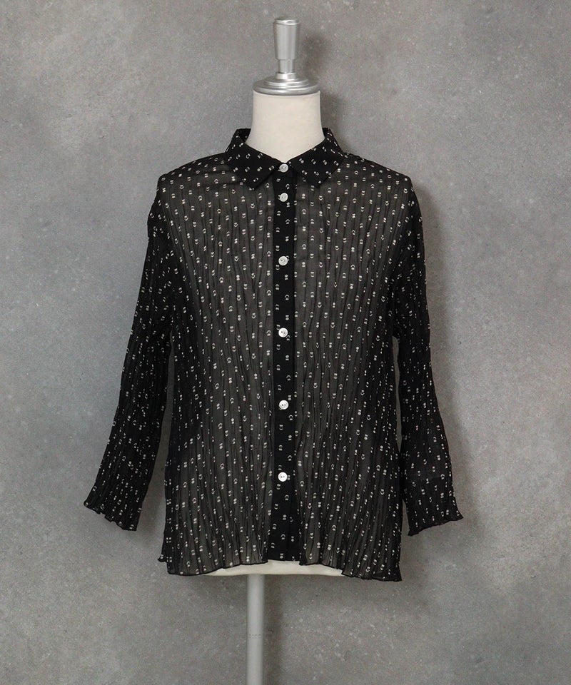 ピコドット柄プリーツシャツ(ブラック)前