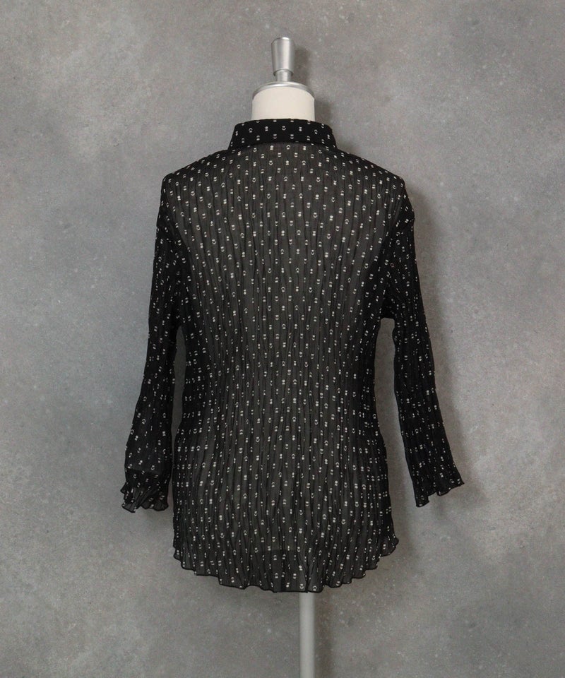 ピコドット柄プリーツシャツ(ブラック)後ろ