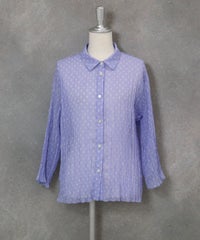 ピコドット柄プリーツシャツ(ブルー)前