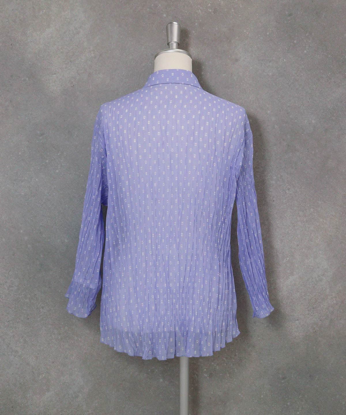 ピコドット柄プリーツシャツ(ブルー)後ろ