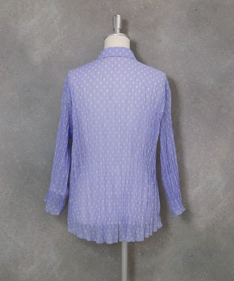 ピコドット柄プリーツシャツ(ブルー)後ろ