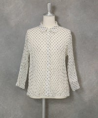 ピコドット柄プリーツシャツ(ホワイト)前