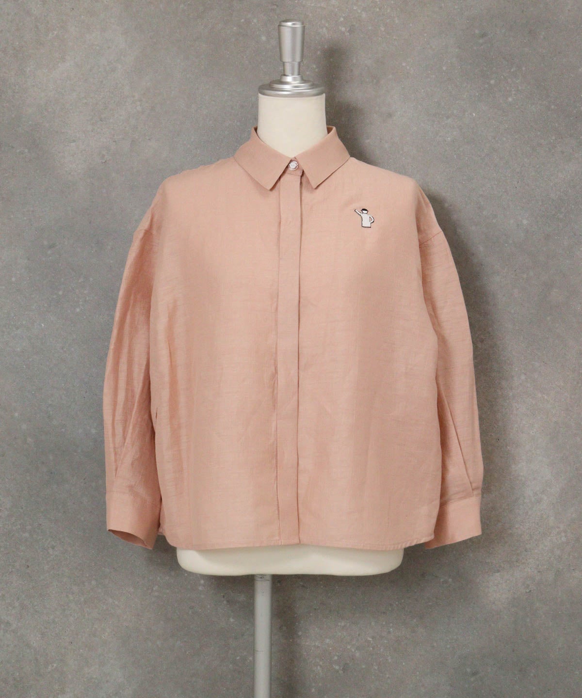 麻混ベーシックブラウス(ライトオレンジ)前