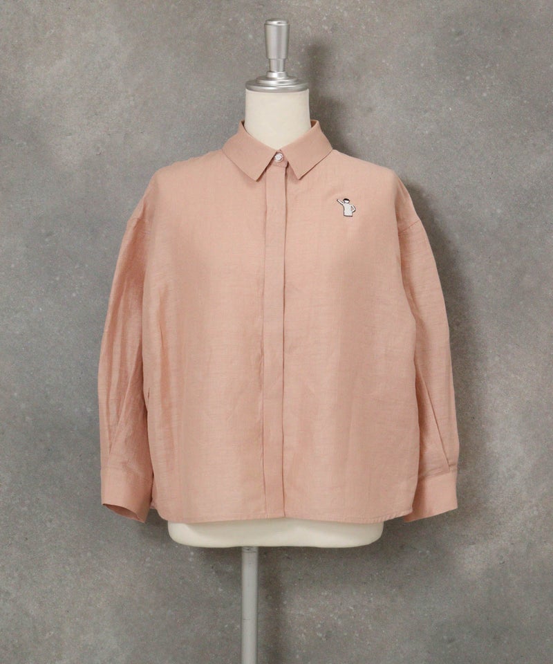 麻混ベーシックブラウス(ライトオレンジ)前