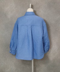 麻混ベーシックブラウス(ブルー)後ろ