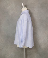 麻混ベーシックブラウス(ライトブルー)横