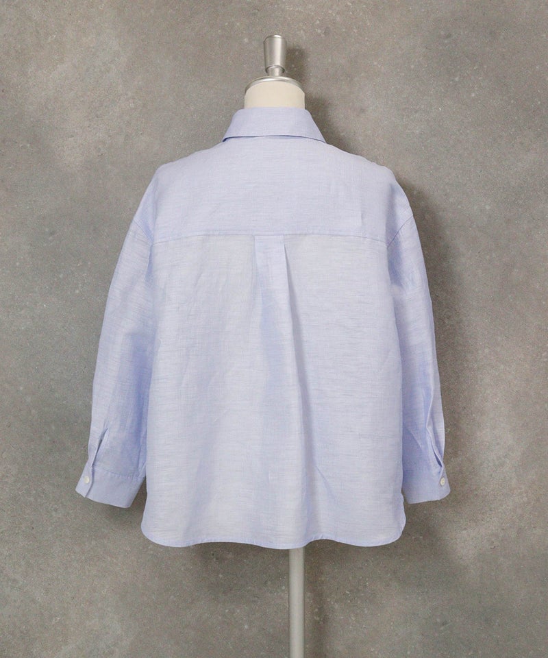 麻混ベーシックブラウス(ライトブルー)後ろ