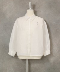 麻混ベーシックブラウス(ホワイト)前