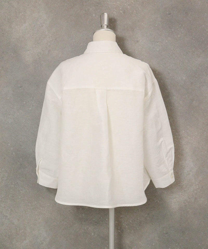 麻混ベーシックブラウス(ホワイト)後ろ