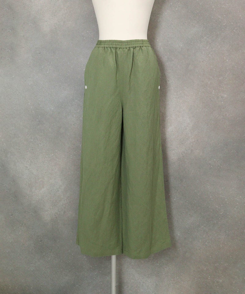 麻混ワイドパンツ(カーキ)前