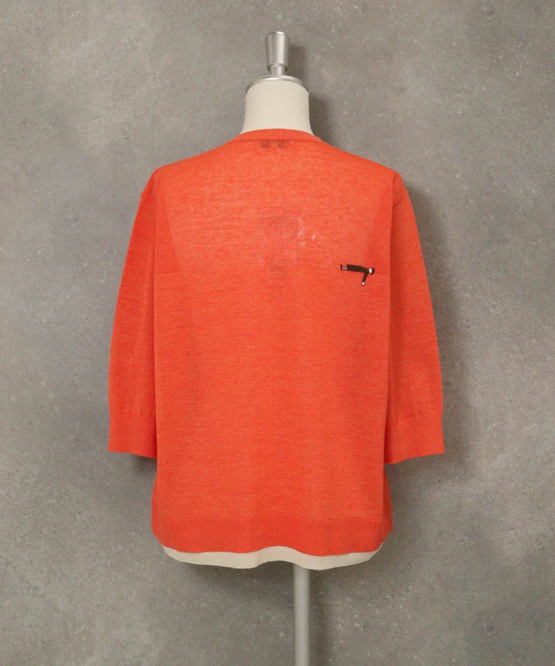 編地切替ニットカーディガン(ライトオレンジ)後ろ