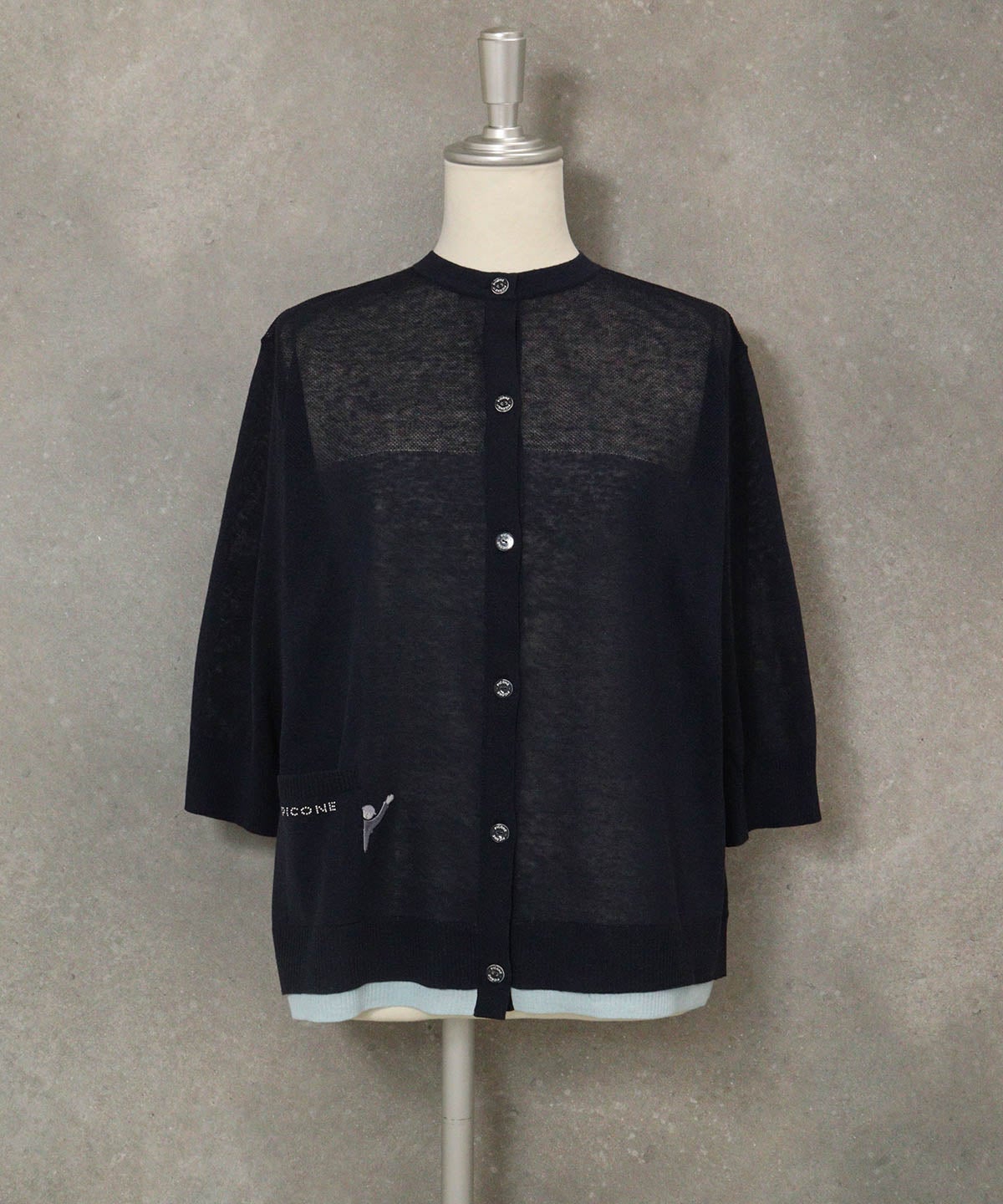 編地切替ニットカーディガン(ネイビー)前