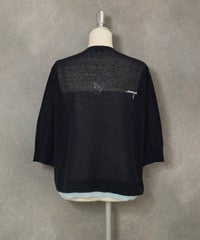 編地切替ニットカーディガン(ネイビー)後ろ