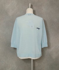 編地切替ニットカーディガン(ライトブルー)後ろ