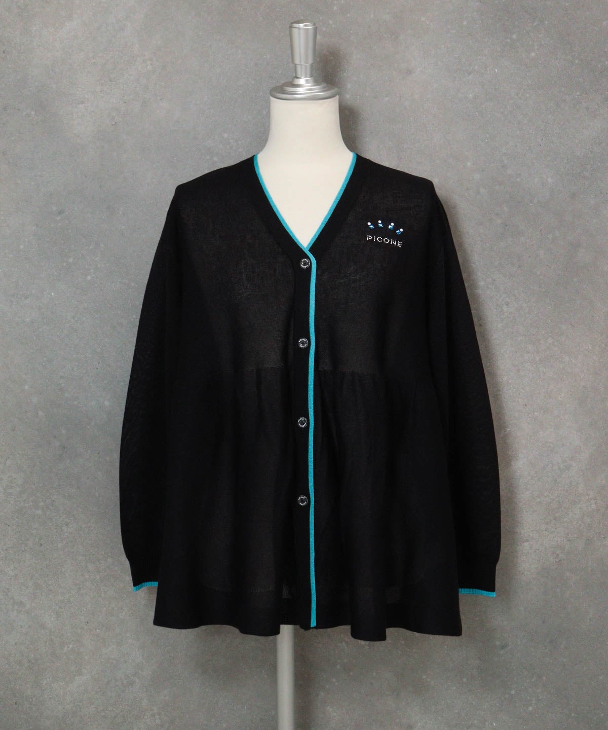 ウェーブ切替ニットカーディガン(ブラック)前