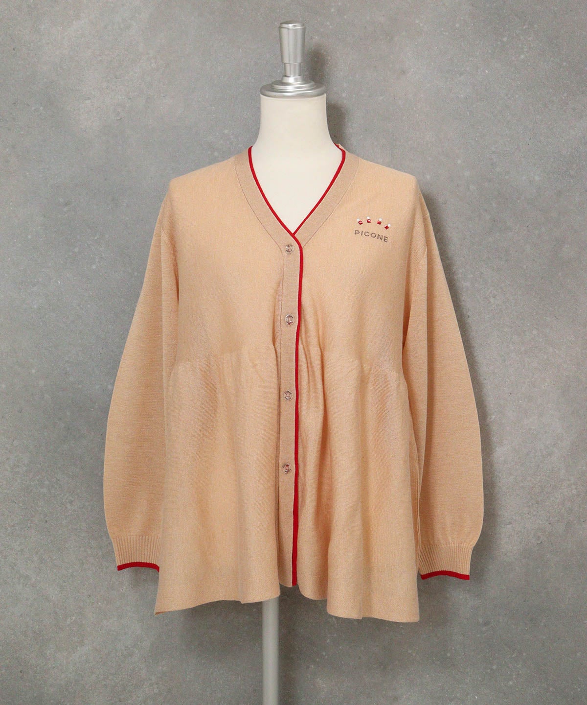 ウェーブ切替ニットカーディガン(ベージュ)前