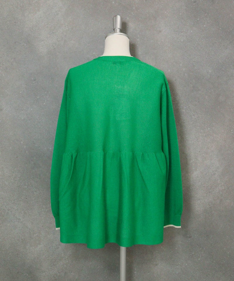 ウェーブ切替ニットカーディガン(グリーン)後ろ