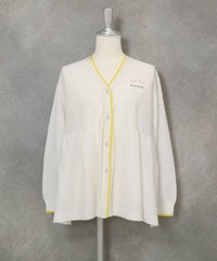 ウェーブ切替ニットカーディガン(ホワイト)前