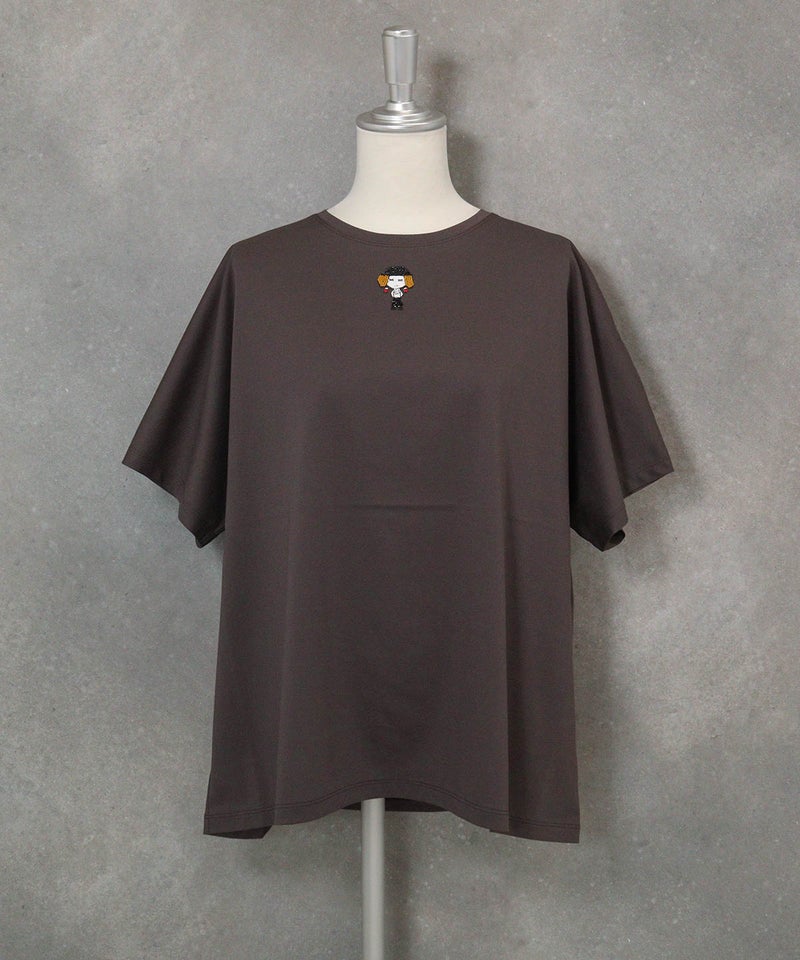 コットン混ビーズワッペンプルオーバー(ブラウン)前