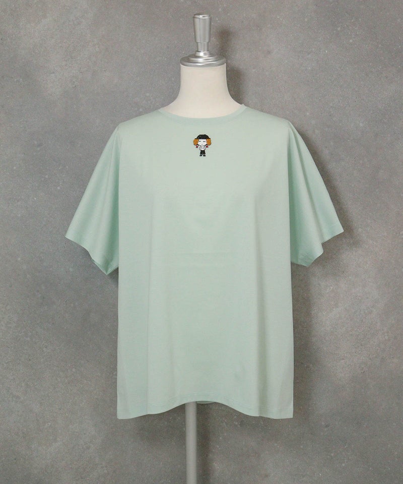 コットン混ビーズワッペンプルオーバー(ライトグリーン)前