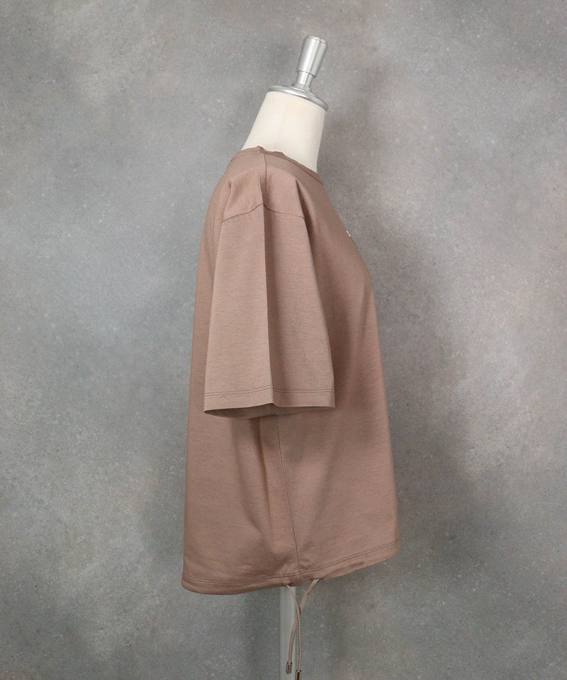 コットン100％裾ドロストプルオーバー(ブラウン)横