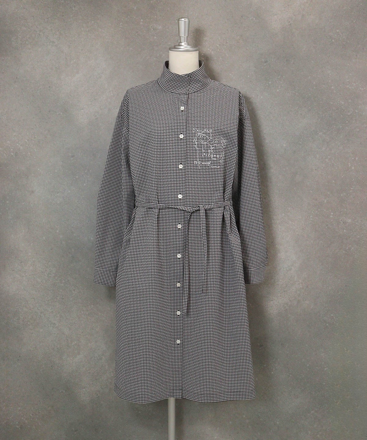 スタンドカラーシャツワンピース(ブラック)前